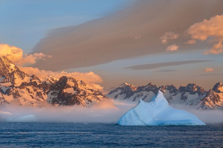 Picture of ANTARCTICA-SOUTH GEORGIA ISLAND-COOPERS BAY ICEBERG AND MOUNTAINS AT SUNRISE 