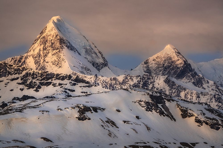 Picture of ANTARCTICA-SOUTH GEORGIA ISLAND-ST ANDREWS BAY SPRING SUNRISE ON MOUNTAIN 