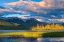 Picture of CANADA-ALBERTA-BANFF NATIONAL PARK MOUNTAINS AND LAKE AT SUNRISE