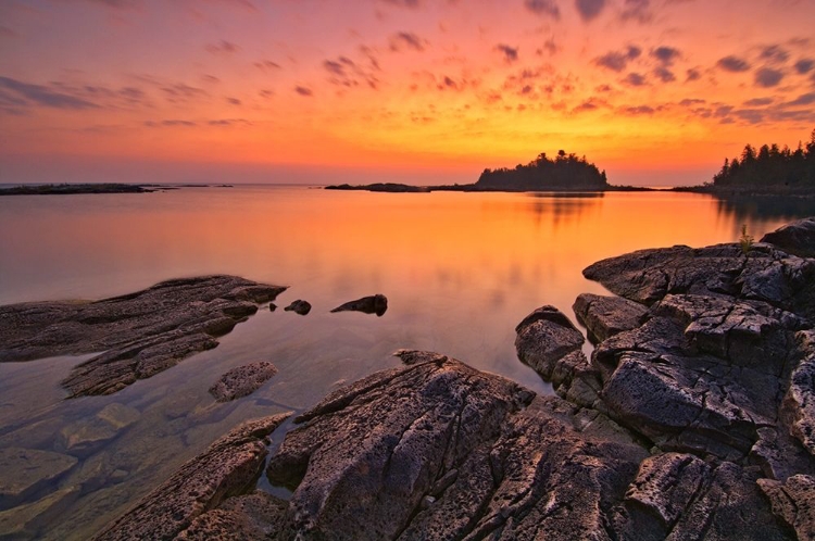 Picture of CANADA-ONTARIO-BRUCE PENINSULA NATIONAL PARK ISLAND AND ROCKS IN GEORGIAN BAY AT SUNSET