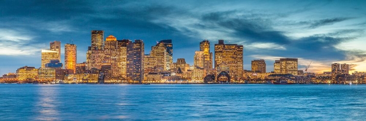 Picture of NEW ENGLAND-MASSACHUSETTS-BOSTON-CITY SKYLINE FROM BOSTON HARBOR-DUSK