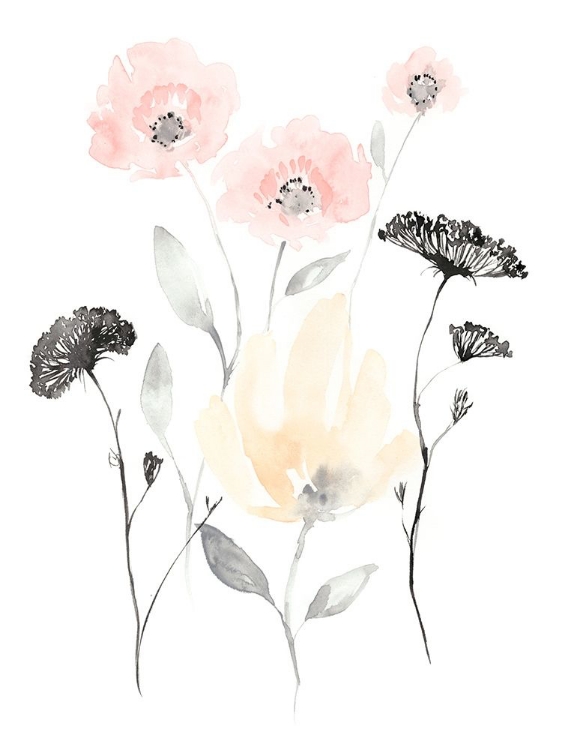 Picture of BLUSH AND BLACK WILDFLOWERS I