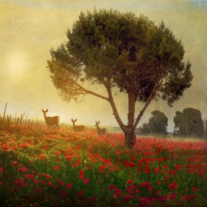 Picture of TREES POPPIES DEER II