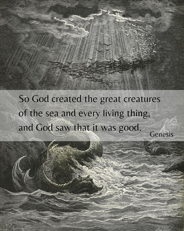 Picture of BIBLE VERSE QUOTE GENESIS 1:21, GUSTAVE DORE - CREATION OF THE FISH AND BIRDS