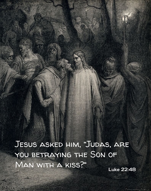 Picture of BIBLE VERSE QUOTE LUKE 22:48, GUSTAVE DORE - THE JUDAS KISS