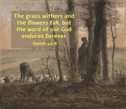 Picture of BIBLE VERSE QUOTE ISAIAH 40:8, JEAN FRANCOIS MILLET - FALLING LEAVES