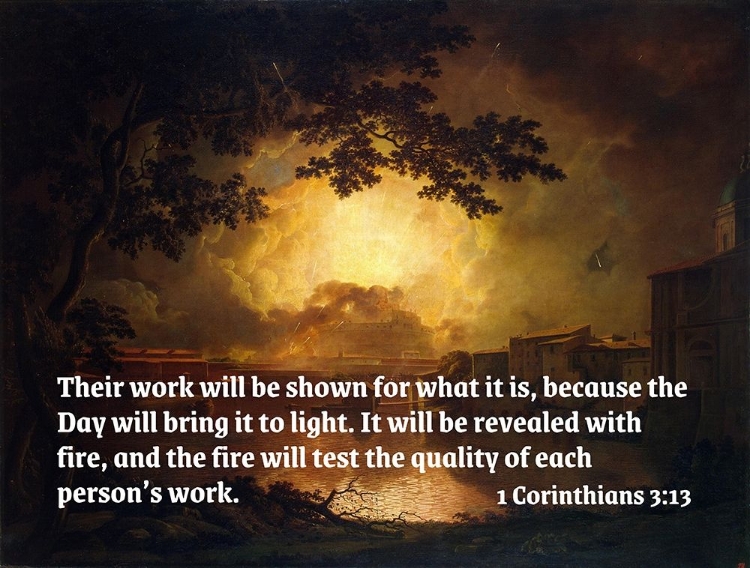 Picture of BIBLE VERSE QUOTE 1 CORINTHIANS 3:13, JOSEPH WRIGHT - FIREWORK DISPLAY AT THE CASTEL SANT ANGELO