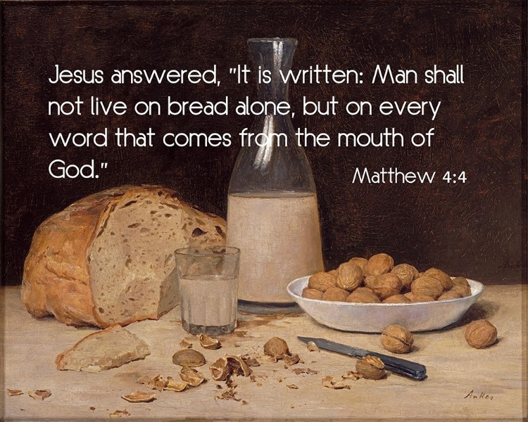 Picture of BIBLE VERSE QUOTE MATTHEW 4:4, ALBERT ANKLER - STILL LIFE NEW WINE