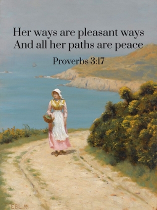 Picture of BIBLE VERSE QUOTE PROVERBS 3:17, EDMUND BLAIR LEIGHTON - GIRL ON A COASTAL PATH