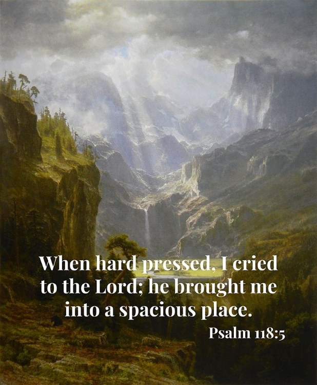 Picture of BIBLE VERSE QUOTE PSALM 118:5, ALBERT BIERSTADT - THE ROCKY MOUNTAINS LANDERS PEAK