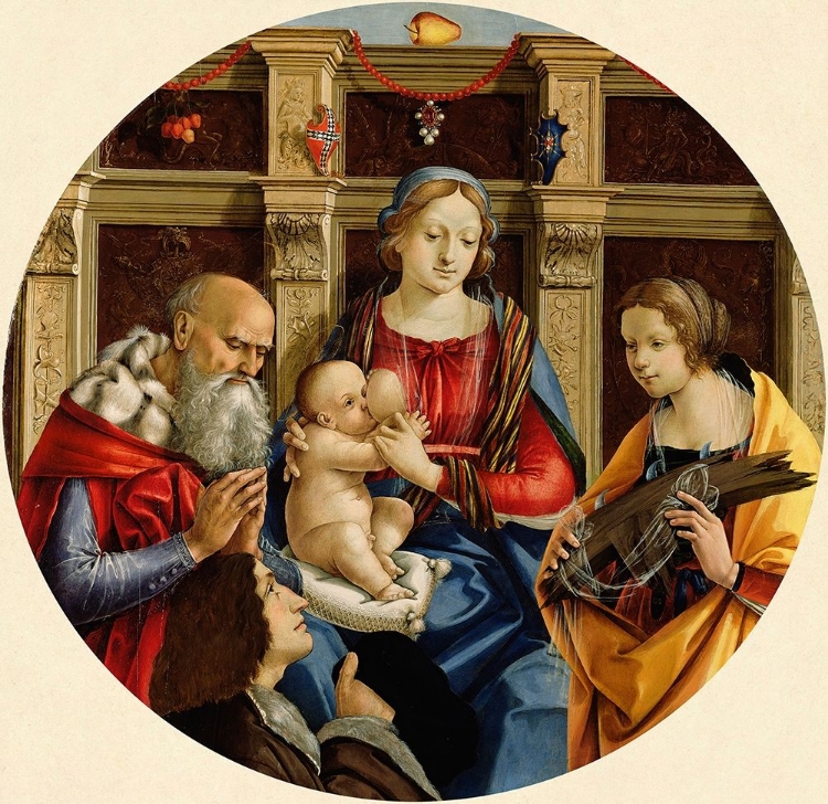 Picture of MADONNA AND CHILD WITH A MALE SAINT, CATHERINE OF ALEXANDRIA AND A DONOR