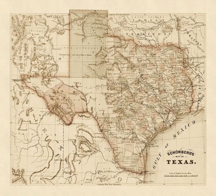 Picture of SCHONBERGS MAP OF TEXAS, 1866