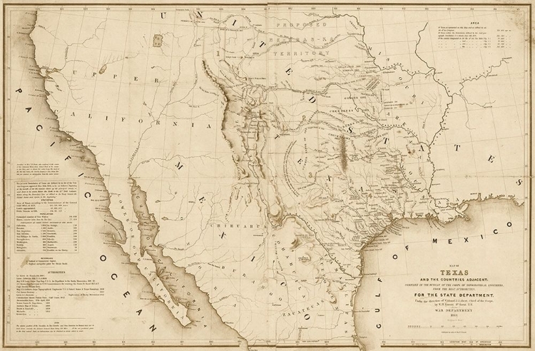 Picture of MAP OF TEXAS AND THE COUNTRIES ADJACENT, 1844  - DECORATIVE SEPIA