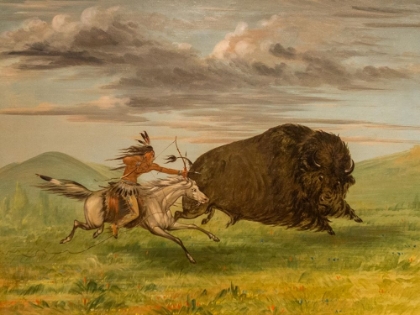 Picture of INDIAN KILLING BUFFALO WITH BOW AND ARROW