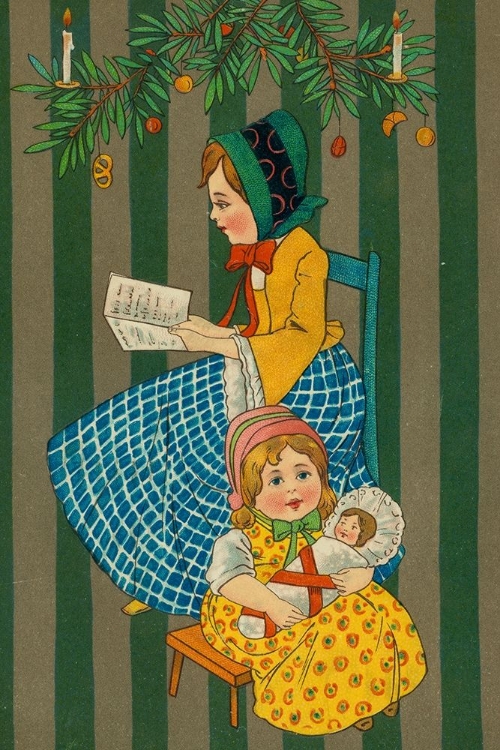 Picture of CHRISTMAS POSTCARD WITH TWO SEATED GIRLS