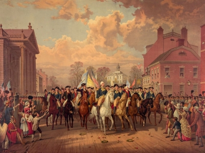 Picture of WASHINGTON RECLAIMING NEW YORK ON EVACUATION DAY NOV 25TH 1783