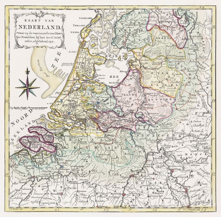 Picture of MAP OF THE NETHERLANDS WITH THE MARCHING ROUTES OF THE FRENCH ARMY 1792