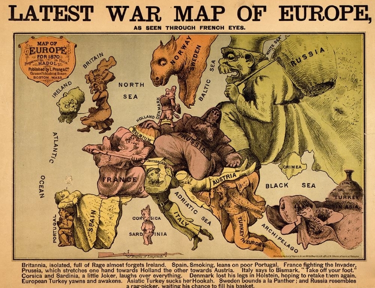 Picture of ANTHROPOMORPHIC MAP OF EUROPE 1870 POLITICAL