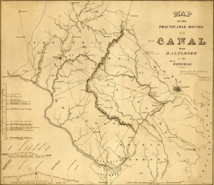 Picture of PRACTICABLE ROUTES OF A CANAL FROM BALTIMORE TO THE POTOMAC 1838