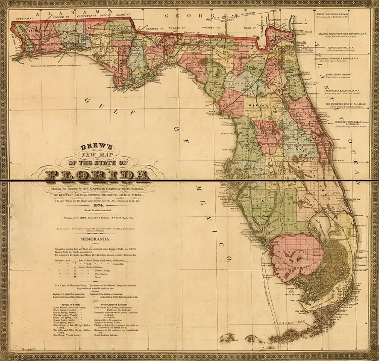 Picture of FLORIDA RAILWAY AND TOWNSHIP MAP 1874