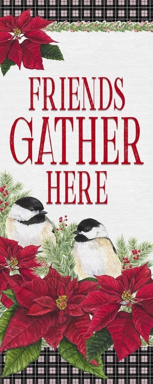 Picture of CHICKADEE CHRISTMAS RED-FRIENDS GATHER VERTICAL