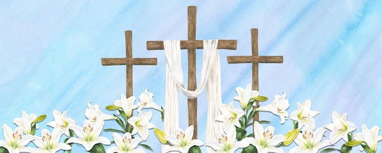 Picture of HE  IS RISEN PANEL II-THREE CROSSES