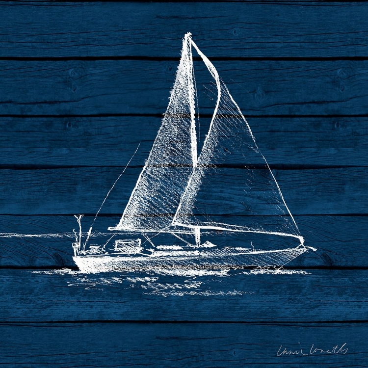 Picture of SAILBOAT ON BLUE WOOD