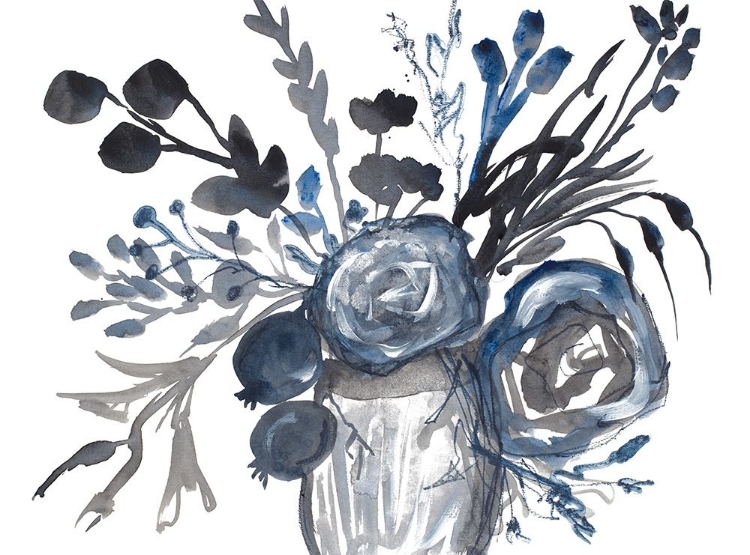 Picture of BLUE ROSES IN GREY VASE