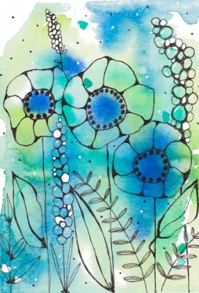 Picture of BLUE WATERCOLOR WILDFLOWERS I