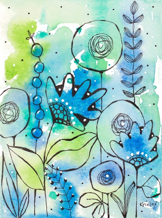 Picture of BLUE WATERCOLOR WILDFLOWERS II