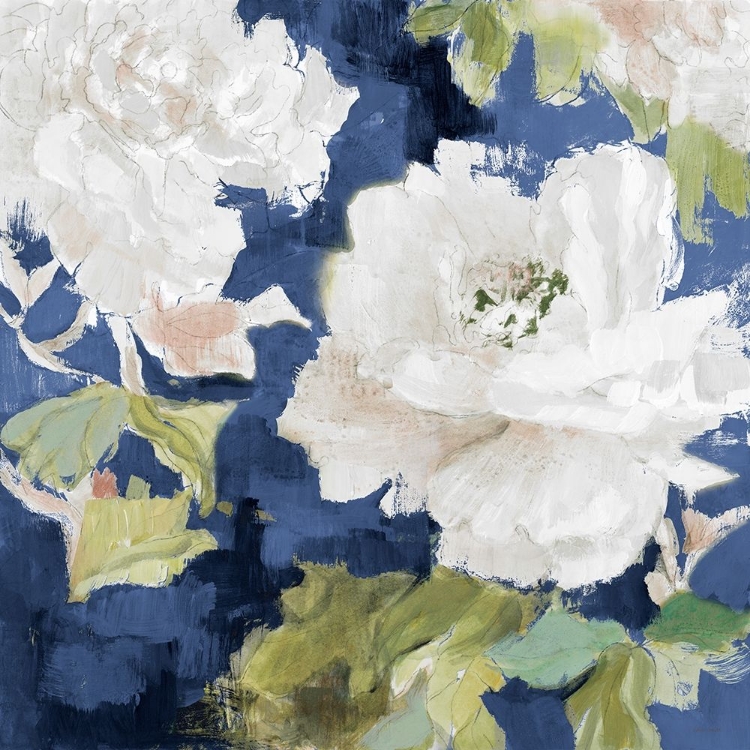 Picture of WHITE MODERN PEONIES ON BLUE I