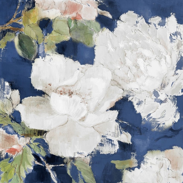 Picture of WHITE MODERN PEONIES ON BLUE II