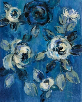 Picture of LOOSE FLOWERS ON BLUE I