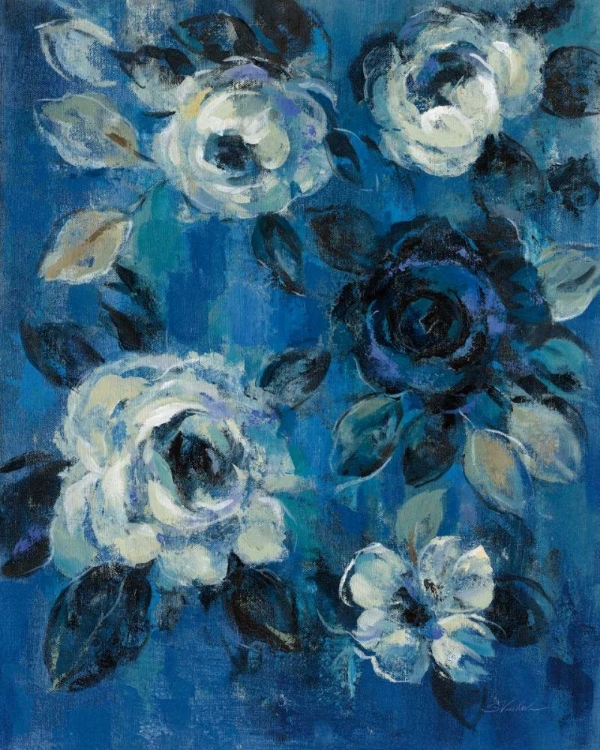 Picture of LOOSE FLOWERS ON BLUE II