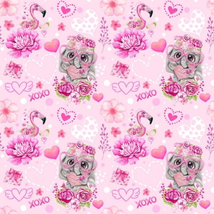 Picture of PINK VALENTINE ELEPHANT AND FLAMINGO PATTERN