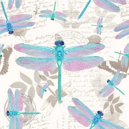 Picture of VINTAGE BOTANICALS DRAGONFLY PATTERN AQUA