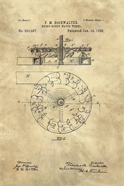 Picture of HURDY-GURDY WATER WHEEL BLUEPRINT - INDUSTRIAL FARMHOUSE