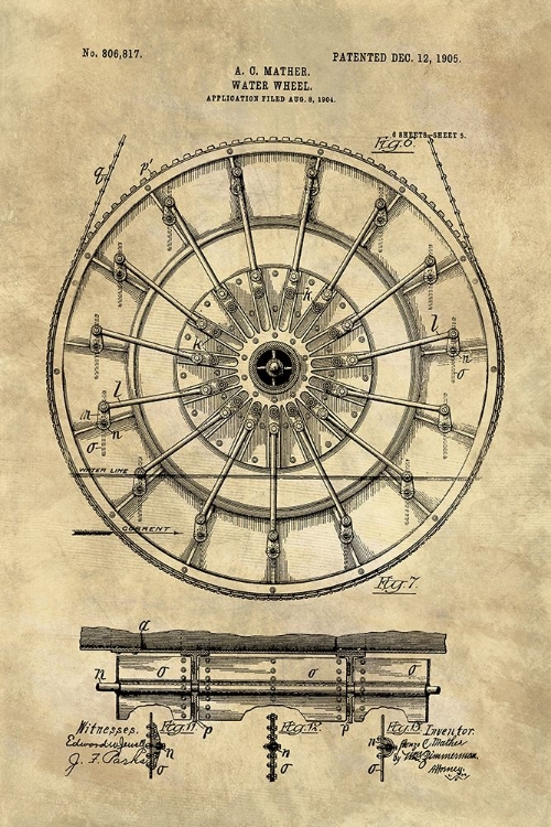 Picture of WATER WHEEL BLUEPRINT INDUSTRIAL FARMHOUSE