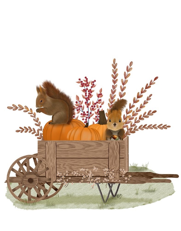 Picture of SQUIRRELS IN PUMPKIN WHEELBARROW