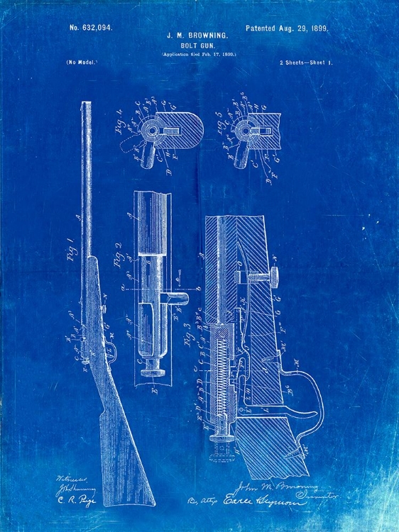 Picture of PP93-FADED BLUEPRINT BROWNING BOLT ACTION GUN PATENT POSTER