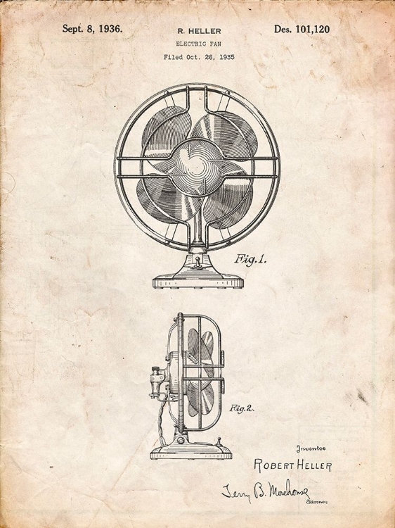 Picture of PP266-VINTAGE PARCHMENT TABLE FAN PATENT POSTER