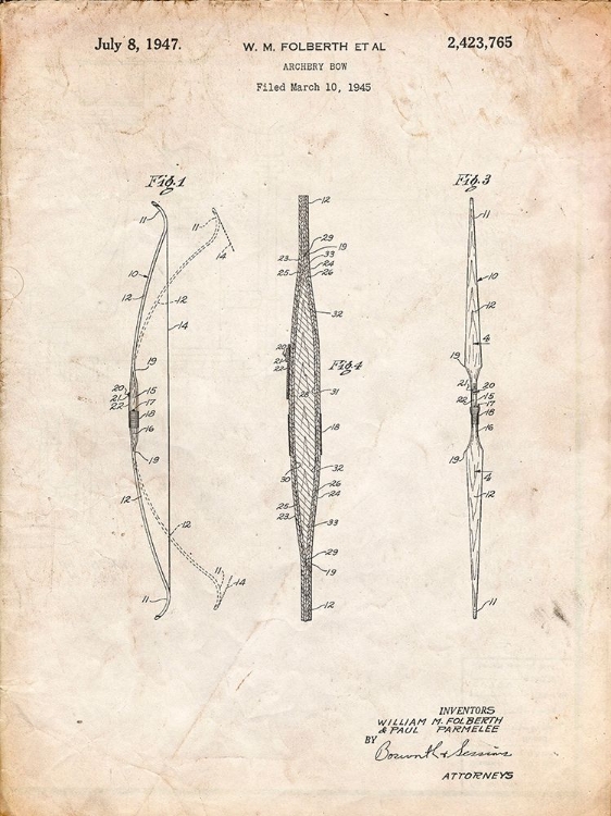 Picture of PP603-VINTAGE PARCHMENT BILL FOLBERTH ARCHERY BOW PATENT POSTER