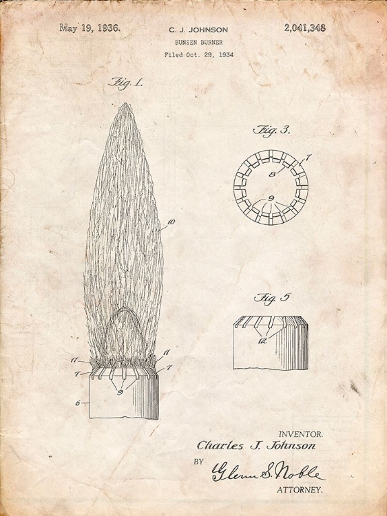 Picture of PP759-VINTAGE PARCHMENT BUNSEN BURNER GAS DISTRIBUTION PATENT POSTER