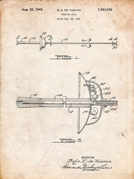 Picture of PP806-VINTAGE PARCHMENT FENCING SWORD PATENT POSTER