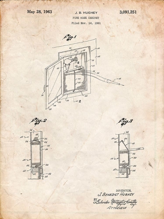 Picture of PP809-VINTAGE PARCHMENT FIRE HOSE CABINET 1961 PATENT POSTER