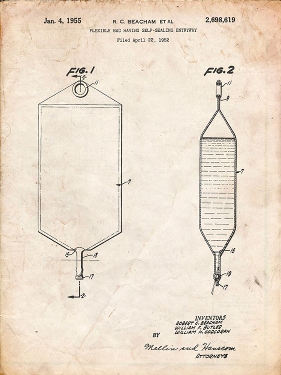 Picture of PP887-VINTAGE PARCHMENT I.V. BAG PATENT POSTER