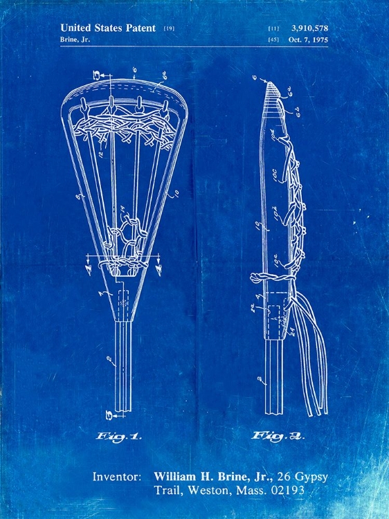 Picture of PP915-FADED BLUEPRINT LACROSSE STICK 1936 PATENT POSTER