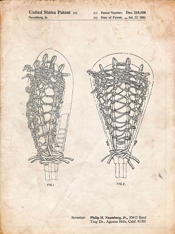 Picture of PP916-VINTAGE PARCHMENT LACROSSE STICK PATENT POSTER