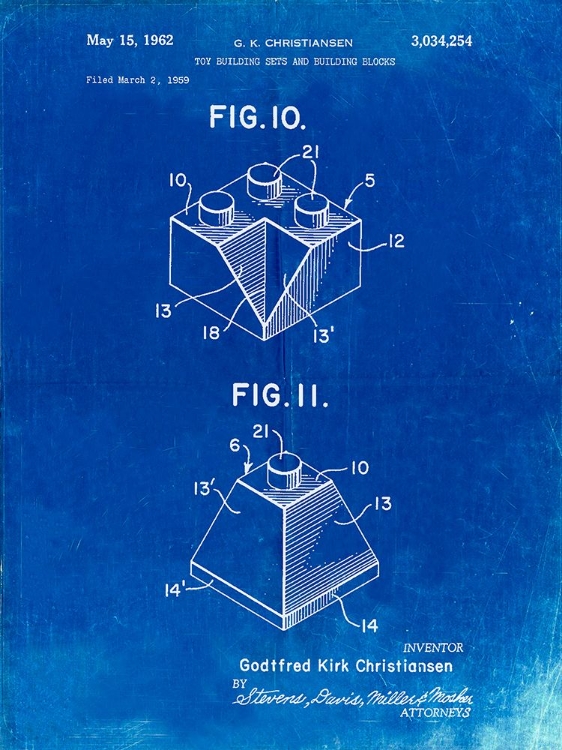 Picture of PP920-FADED BLUEPRINT LEGO BUILDING KIT BLOCKS PATENT POSTER