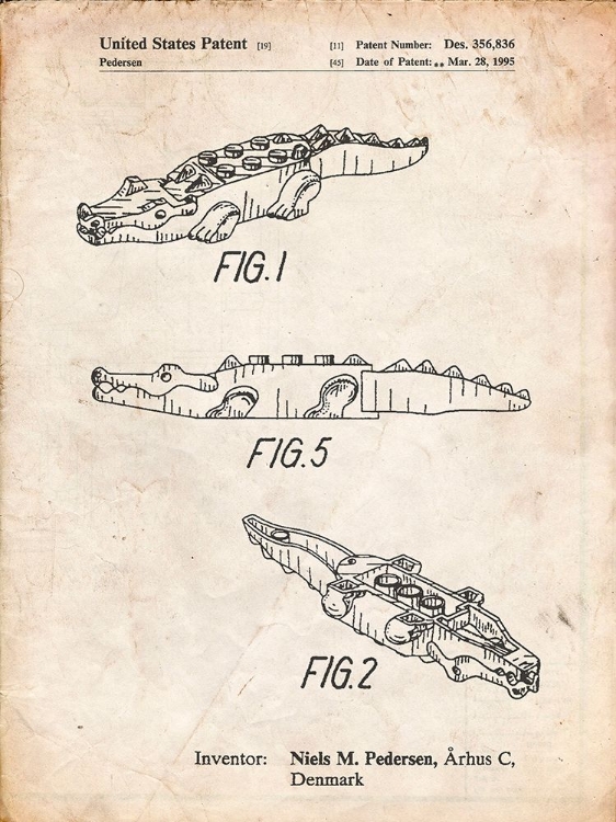 Picture of PP923-VINTAGE PARCHMENT LEGO CROCODILE POSTER